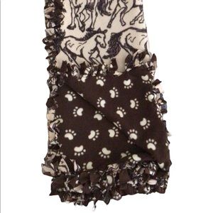 Reversible Fleece Throw Horses Paws Brown Tan Western Cowboy